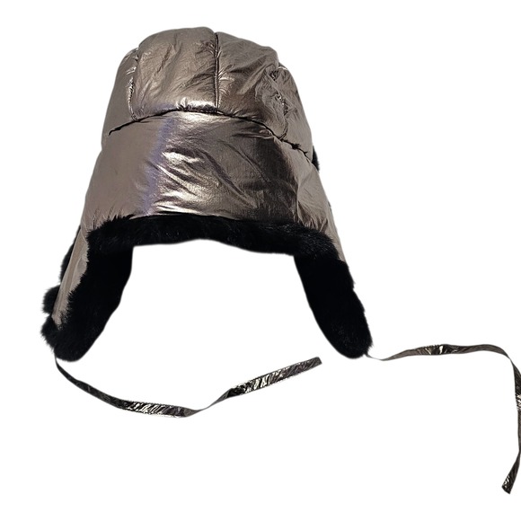 Marcus Adler Metallic Faux Fur Trapper Hat Hematite Gunmetal One Size - Picture 4 of 7